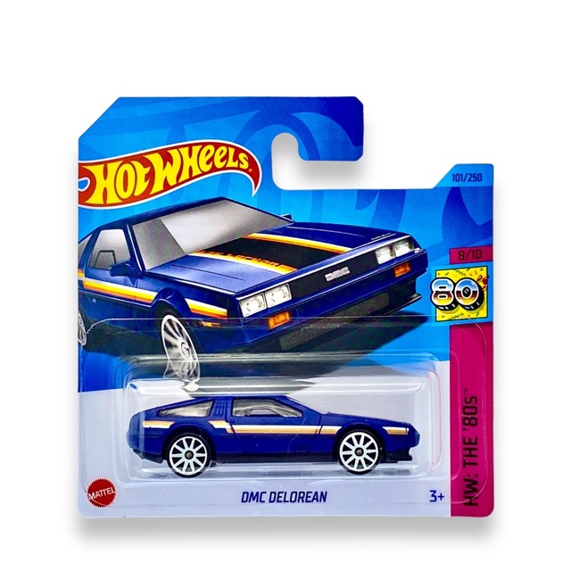 Hot Wheels DMC Delorean (Dark Matt Blue) - 8/10 HW: The '80s - 2023 - 101/250 (Short Card) - COMES IN A KLAS CAR KEEPER HOT WHEELS PROTECTOR COLLECTORS CASE - HKJ65