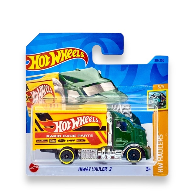 Hot Wheels Hiway Hauler 2 (Green & Yellow) - 5/5 HW Haulers - 2023 - 130/250 (Short Card) - COMES IN A KLAS CAR KEEPER HOT WHEELS PROTECTOR COLLECTORS CASE - HKK00