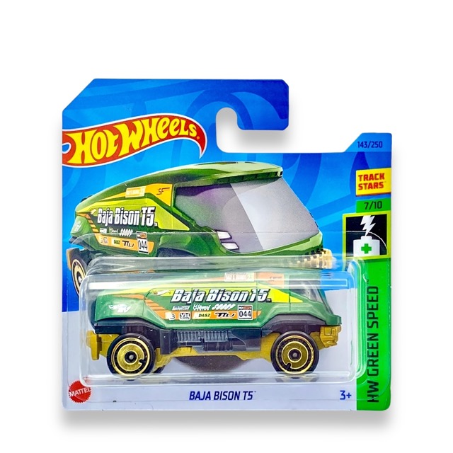 Hot Wheels Baja Bison T5 (Green & Gold) - 7/10 HW Green Speed - 2023 - 143/250 (Short Card) - COMES IN A KLAS CAR KEEPER HOT WHEELS PROTECTOR COLLECTORS CASE - HKK23