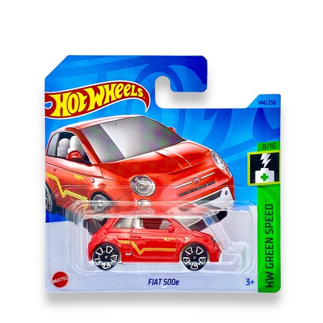 Hot Wheels Fiat 500e (Red) - 8/10 HW Green Speed - 2023 - 144/250 (Short Card) - COMES IN A KLAS CAR KEEPER HOT WHEELS PROTECTOR COLLECTORS CASE - HKK24