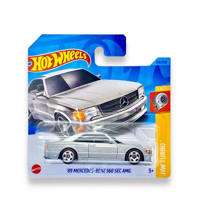 Hot Wheels '89 Mercedes-Benz 560 SEC AMG (Silver) - 4/5 HW Turbo - 2023 - 150/250 (Short Card) - COMES IN A KLAS CAR KEEPER HOT WHEELS PROTECTOR COLLECTORS CASE - HKK85