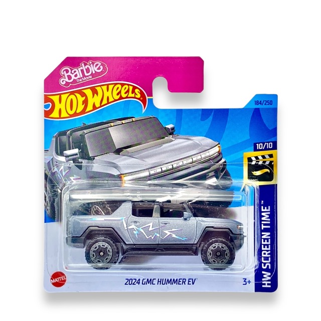 Hot Wheels 2024 GMC Hummer EV (Matt Silver (Barbie - The Movie)) - 10/10 HW Screen Time - 2023 - 184/250 (Short Card) - COMES IN A KLAS CAR KEEPER HOT WHEELS PROTECTOR COLLECTORS CASE - HKH13