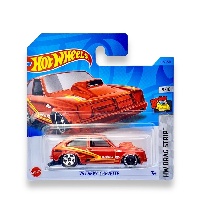 Hot Wheels '76 Chevy Chevette (Red) - 9/10 HW Drag Strip - 2023 - 197/250 (Short Card) - COMES IN A KLAS CAR KEEPER HOT WHEELS PROTECTOR COLLECTORS CASE - HKH35