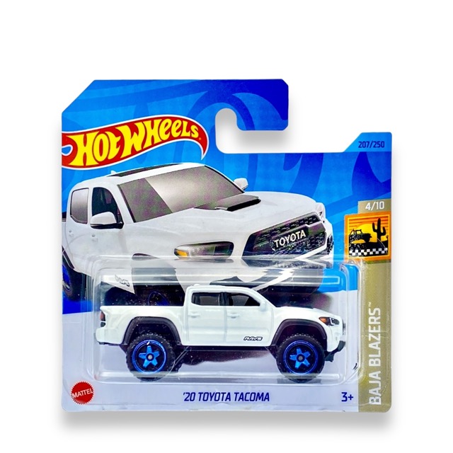Hot Wheels '20 Toyota Tacoma (White) - 4/10 Baja Blazers - 2023 - 207/250 (Short Card) - COMES IN A KLAS CAR KEEPER HOT WHEELS PROTECTOR COLLECTORS CASE - HKG75
